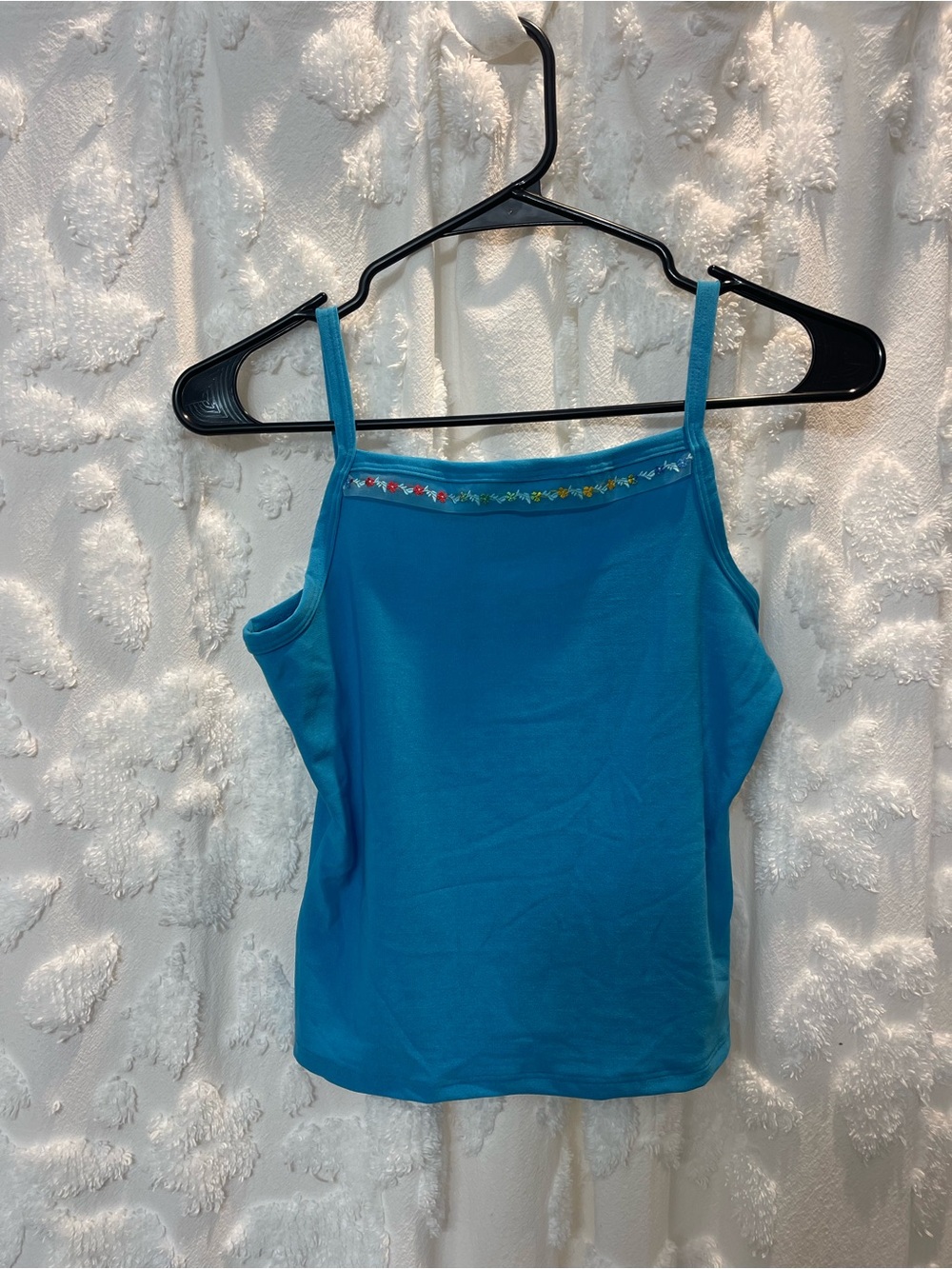 Blue vintage tank top with floral embroidery